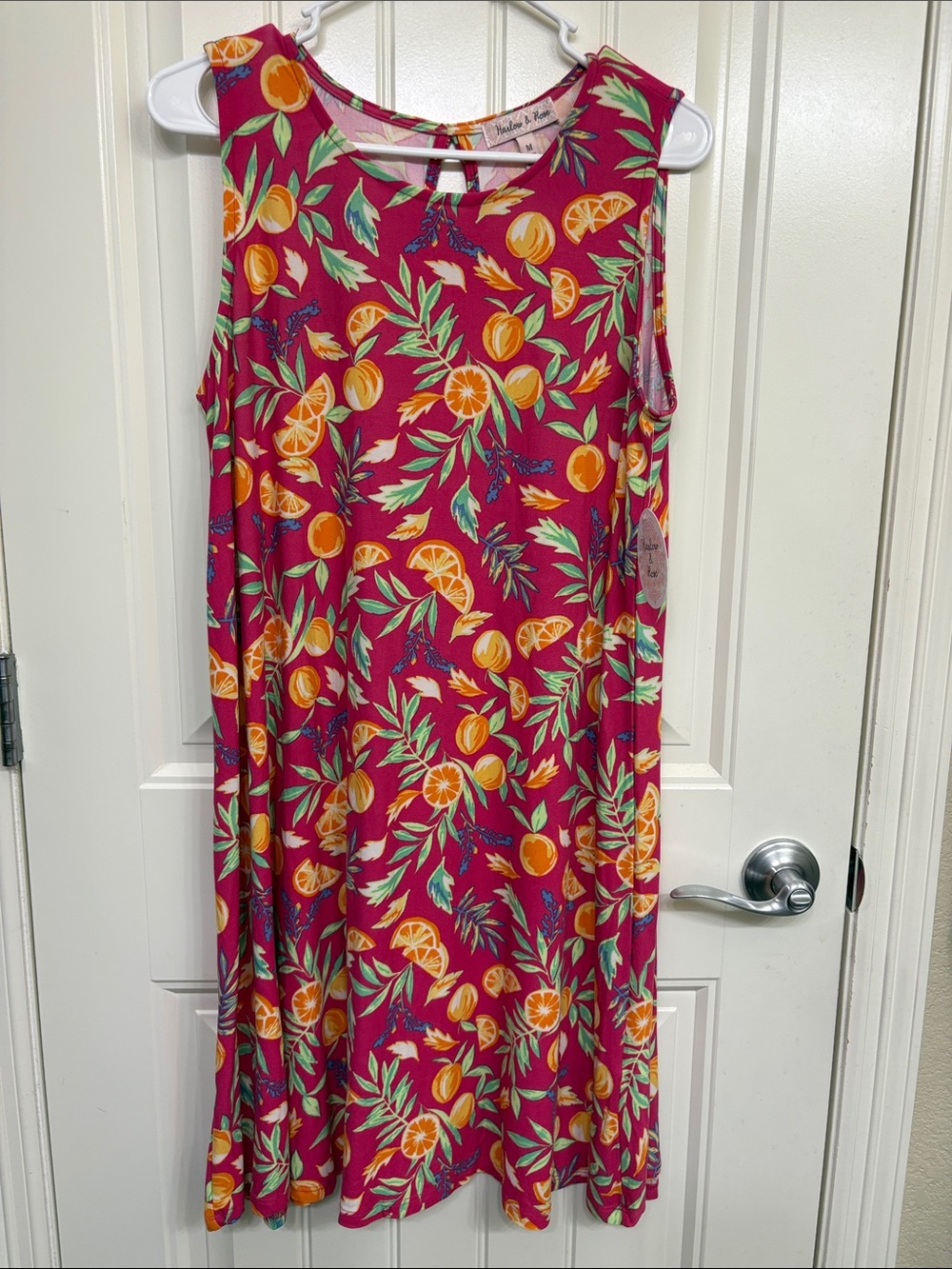 NWT Harlow & Rose Sleeveless Pink Citrus Print A-Line Dress oranges